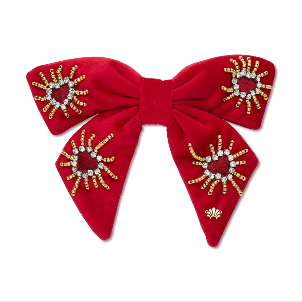 Lele Sadoughi lipstick red Libby crystal heartburst bow barrette